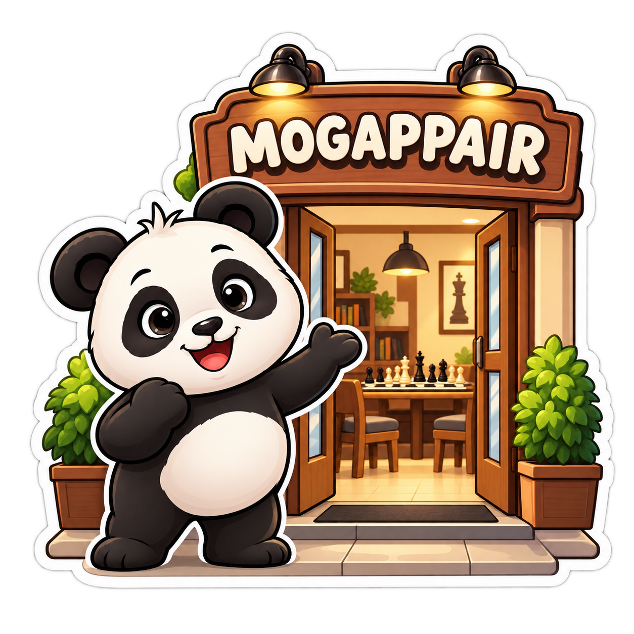 Chess Panda mascot waving outside the Mogappair centre